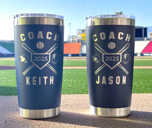 Personalized Baseball Coach Tumbler: Engraved Team Names, Stainless Steel